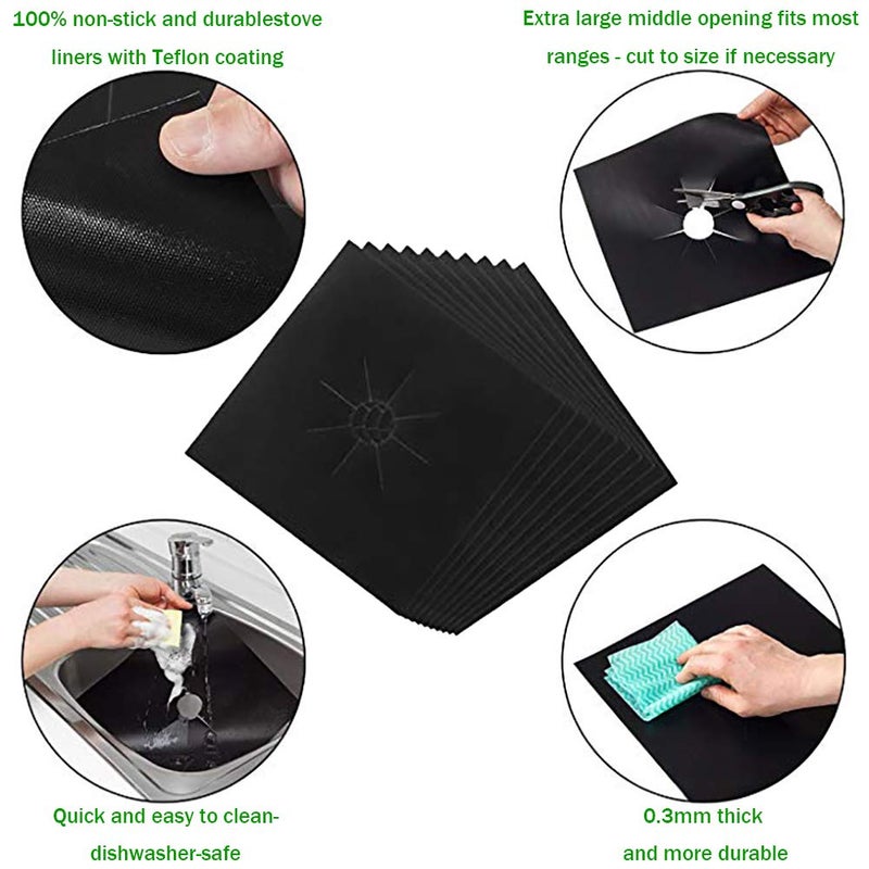 Vaxaape Stove Burner Covers,0.3 MM Double Thickness,8 Pack,Gas Stove Burner Liners,Non-stick Reusable Gas Range Stove Top Covers for Kitchen,Cuttable,Easy to Clean,Black,Size 10.6â€ x 10.6â€ - Image 5